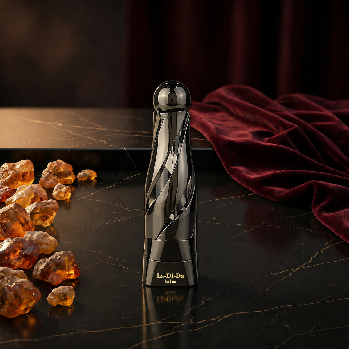 Ladida — flacon de parfum sur fond Oriental Ambré